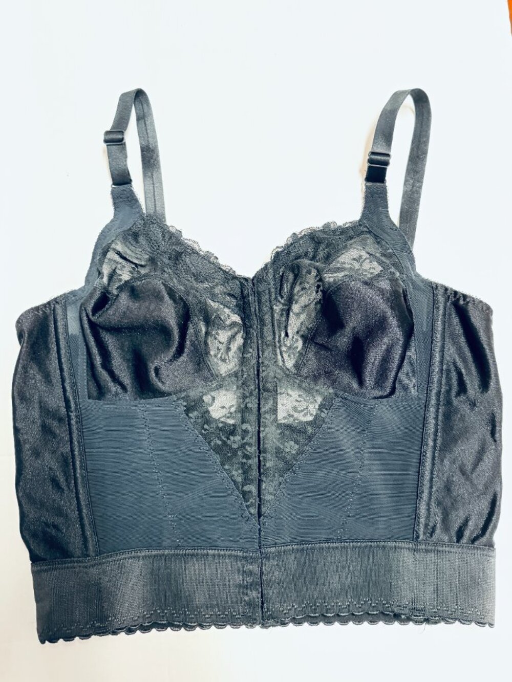 CARNIVAL Bustier Bra #745 Sz 3B Longline Stays Black Front Hook Wireless lace cu